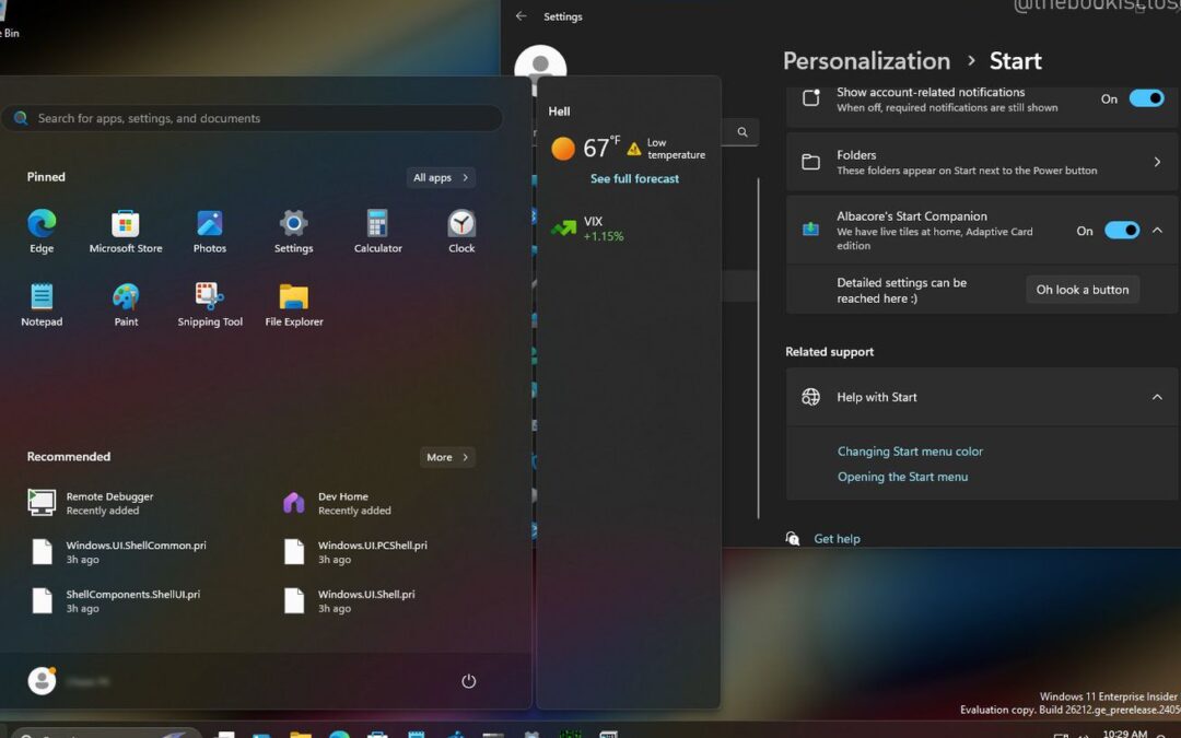 Microsoft is testing a new Windows 11 Start menu with floating widgets