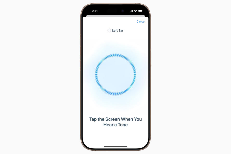 Screen of an Apple hearing test