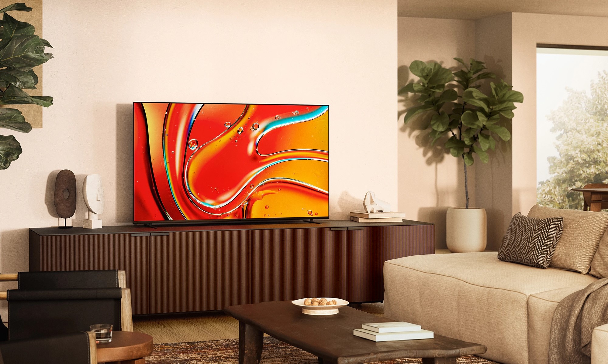 The Sony Bravia 7 QLED TV set up in a living room.