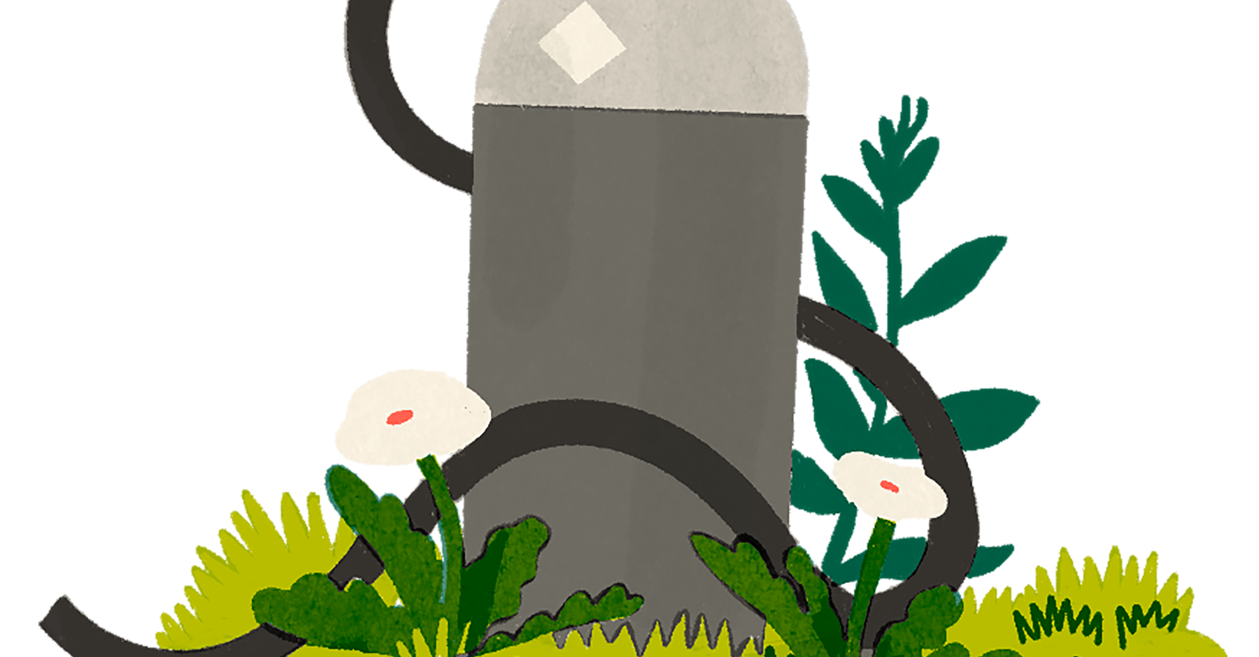 An illustration of a greyscale nitrogen tank surrounded by green grass