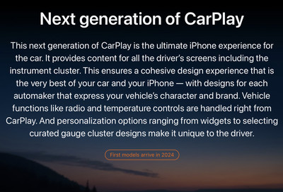 Screenshot of Apple’s website description of next-gen CarPlay.