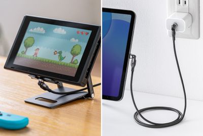 Sanwa Supply’s 240W flexible USB-C cable connected to a Nintendo Switch and a tablet.