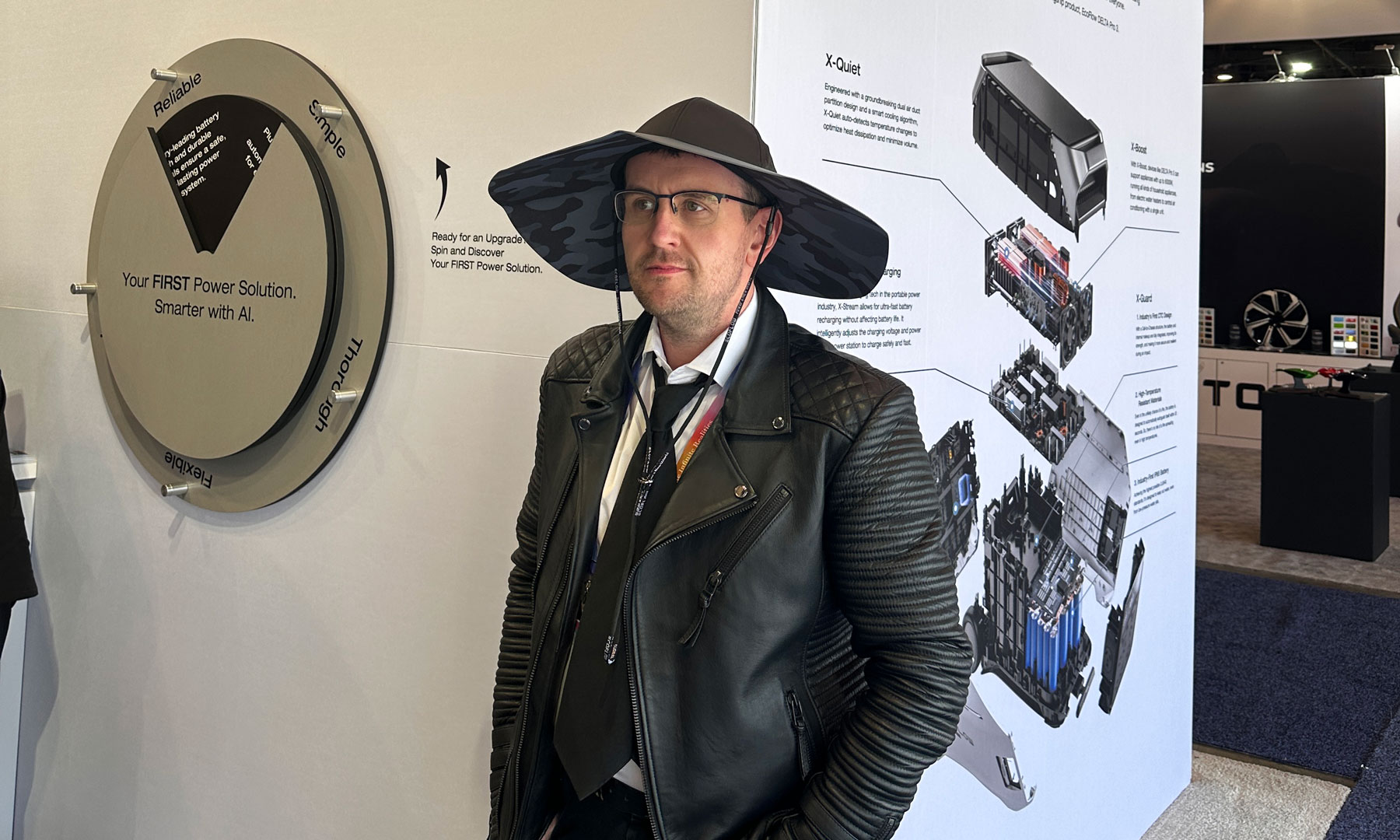 Image of a handsome man wearing an EcoFlow Power Hat while staring into the middle distance.