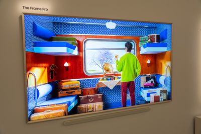 A hands-on photo of Samsung’s The Frame Pro TV at CES 2025.