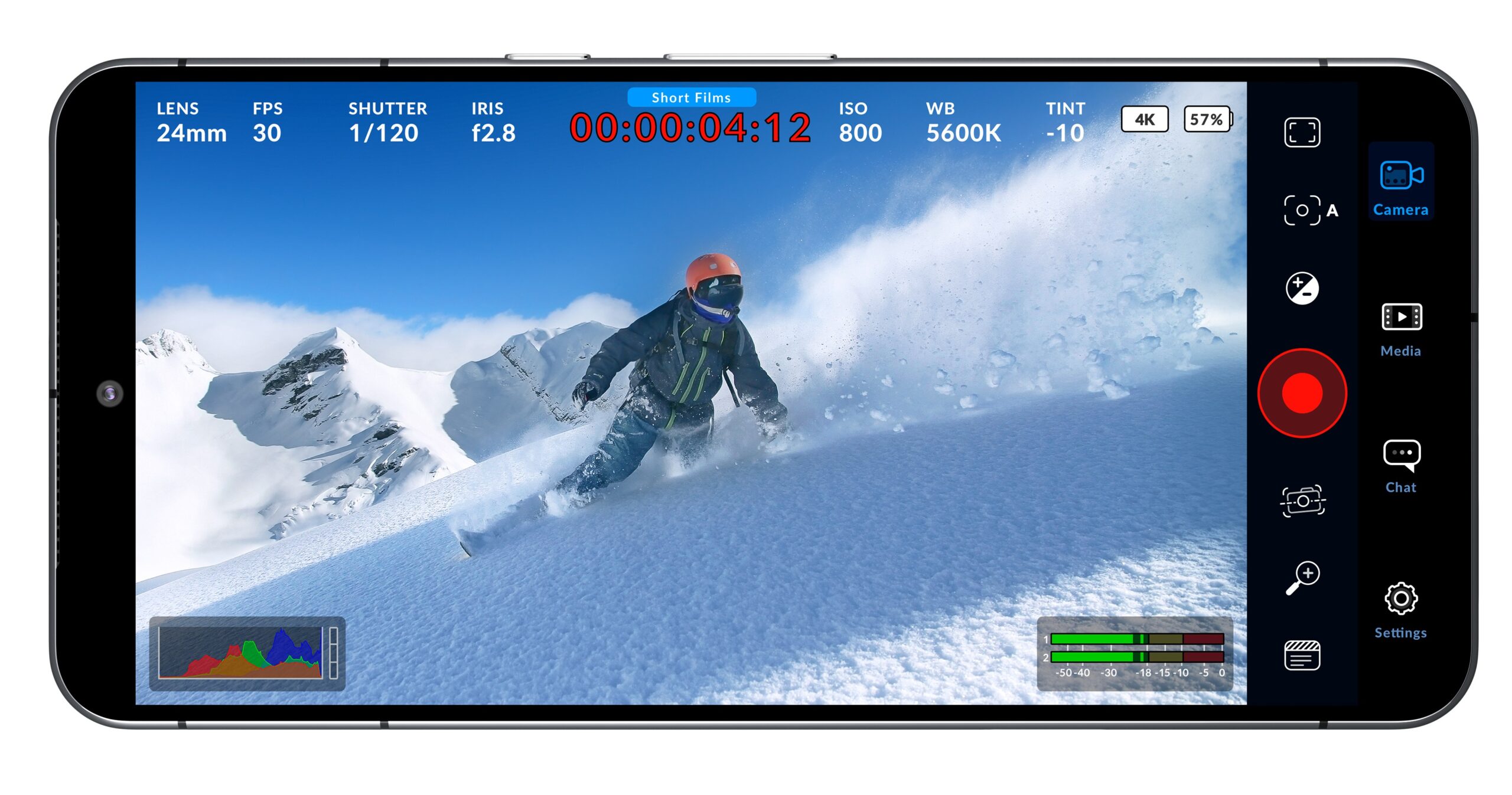 Blackmagic Design’s Blackmagic Camera app running on an Android phone.