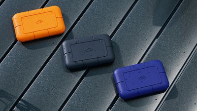 The Seagate LaCie Rugged SSD Pro5&nbsp;Thunderbolt 5 SSD pictured in three different color options.