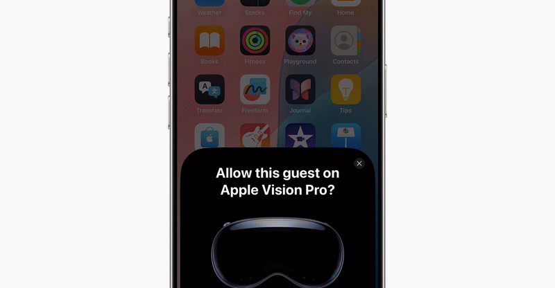 Animation of the Vision Pro Guest Mode prompt in iOS.