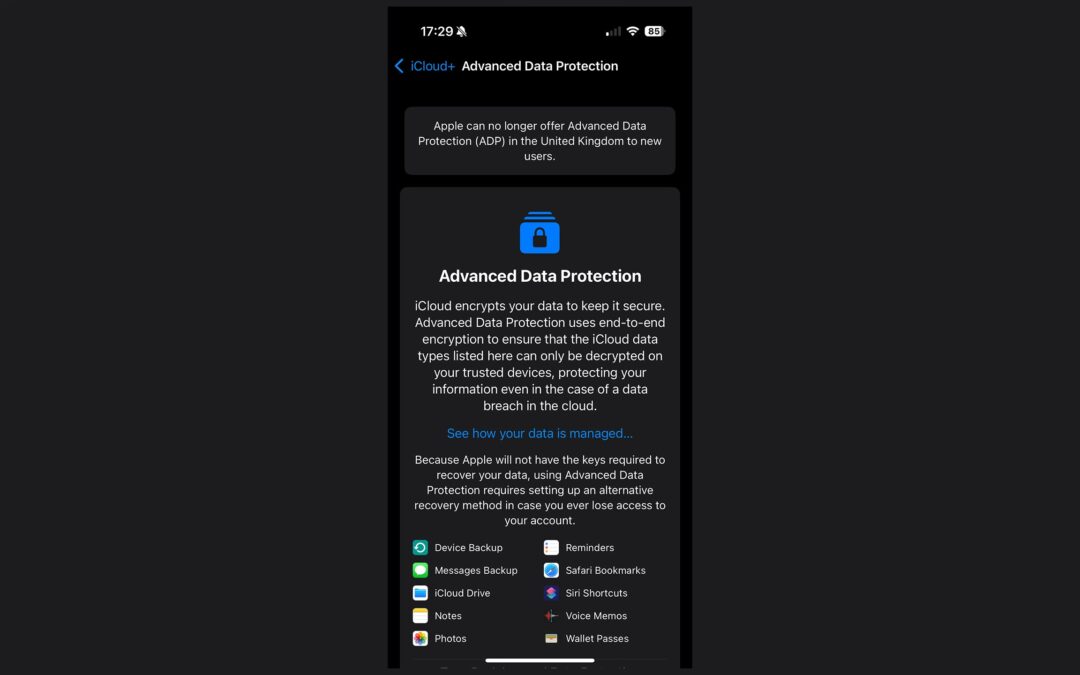 Apple disables iCloud's Advanced Data Protection feature in the UK