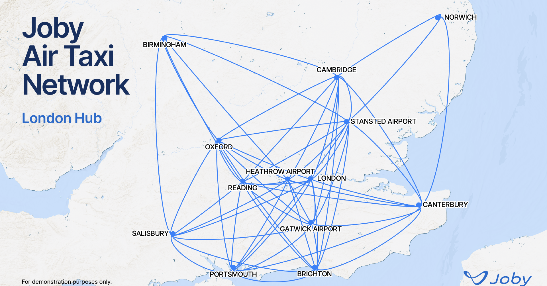 map of Joby Air Taxi Network London hub