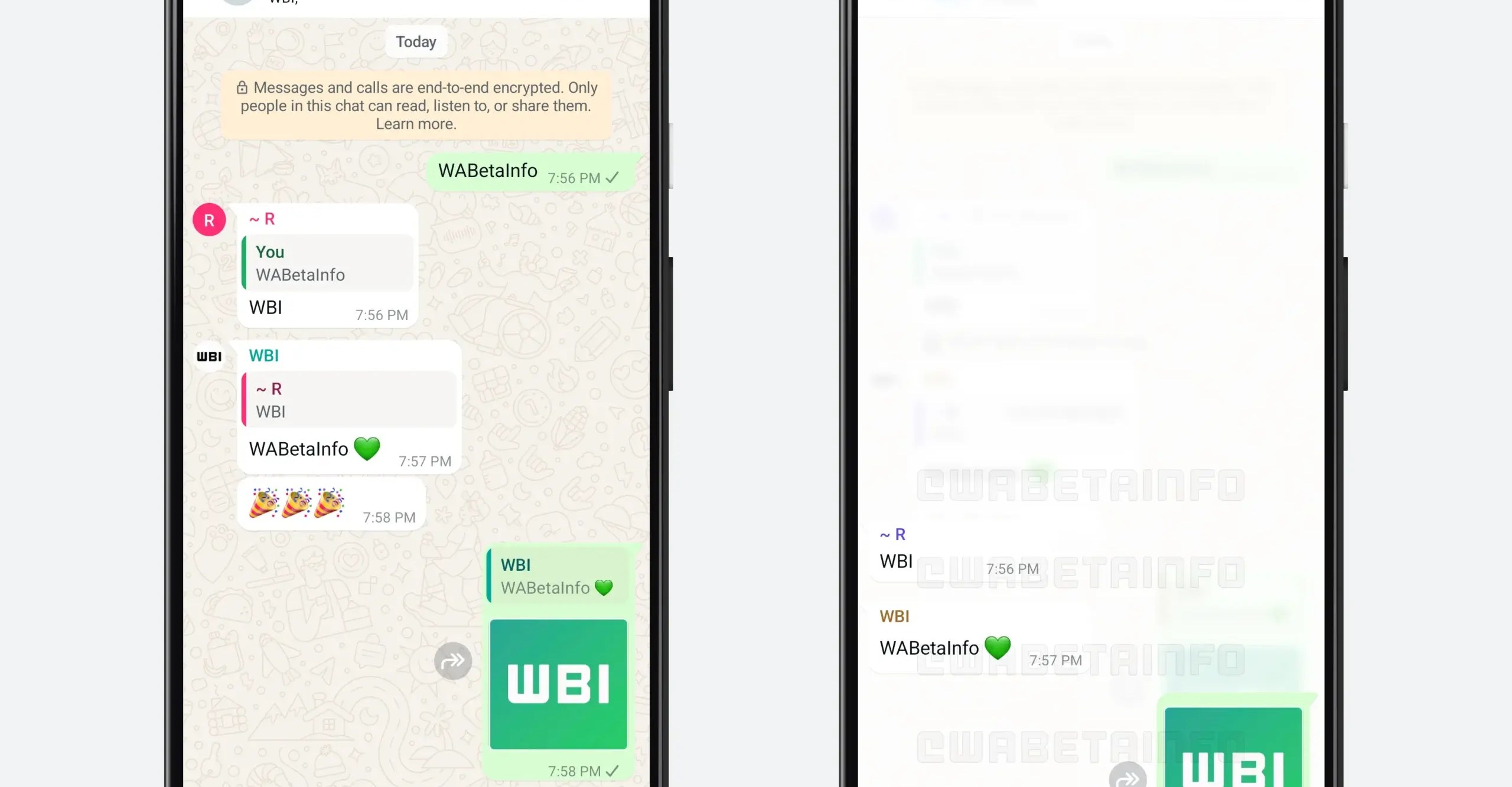 Two phone displaying a preview of WhatsApp’s message threading feature.