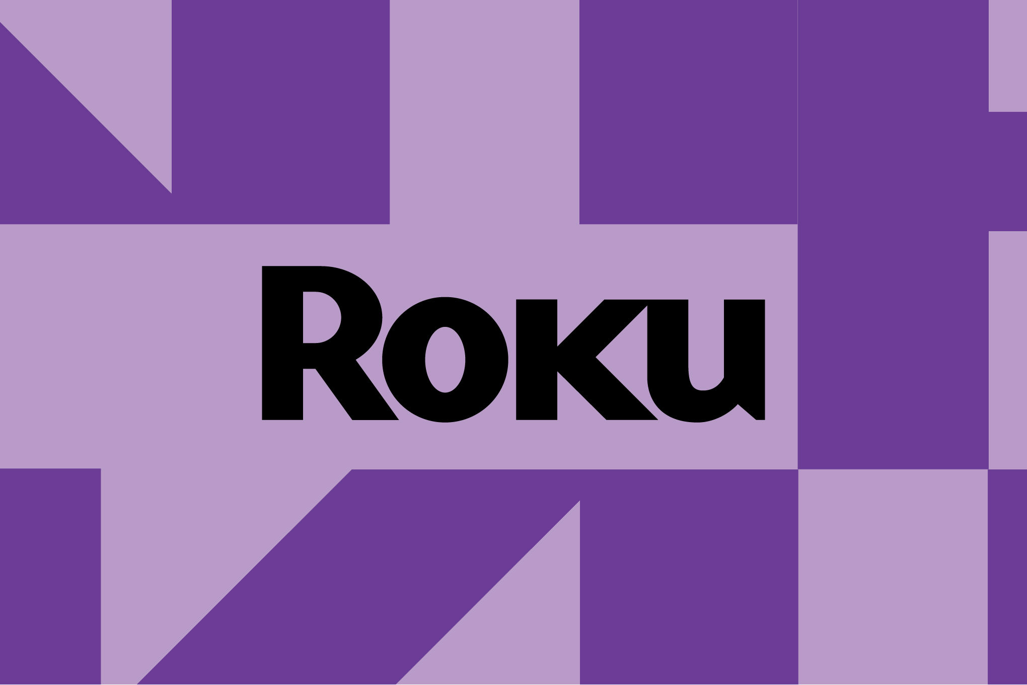 Roku logo on a pink and purple background.