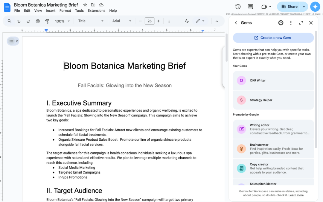 Google’s customizable Gemini chatbots are now in Docs, Sheets, and Gmail