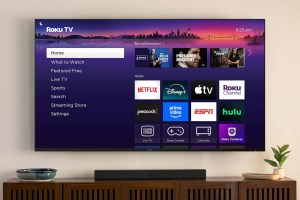 Roku's Pro Series 4K TV mounted onto a wall.