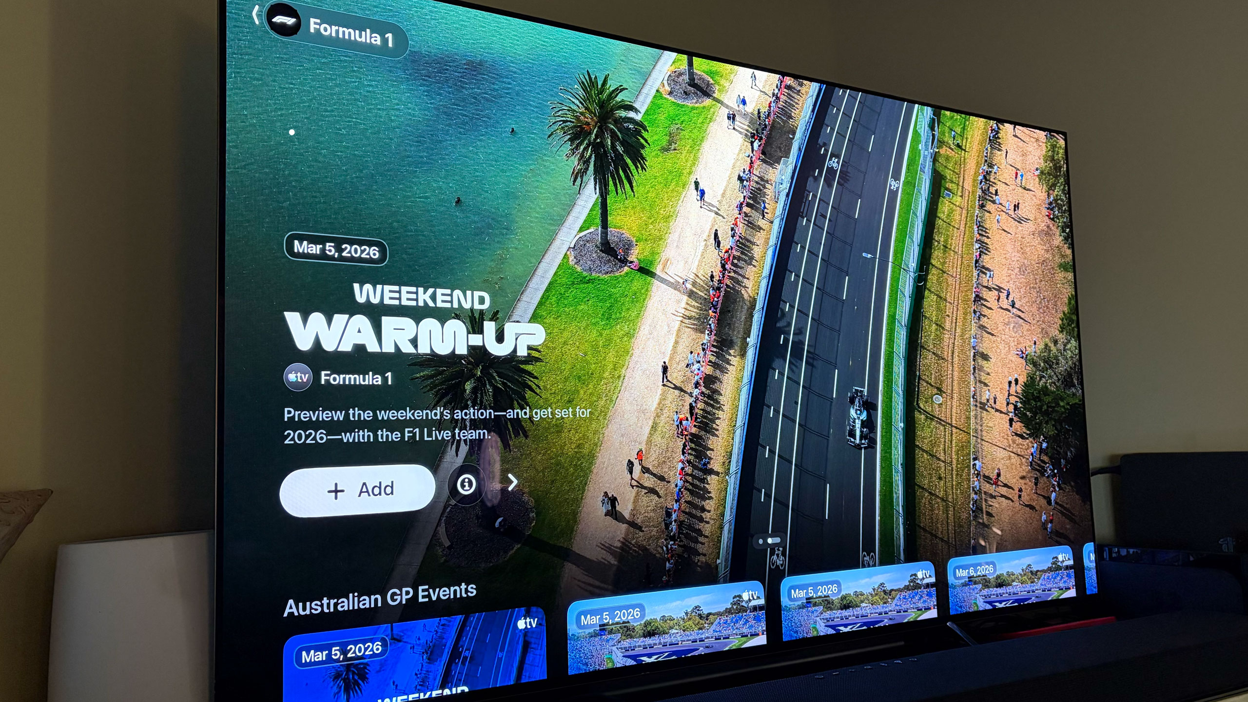 A photo showing the home page of the Formula 1 channel on Apple TV from February 2026