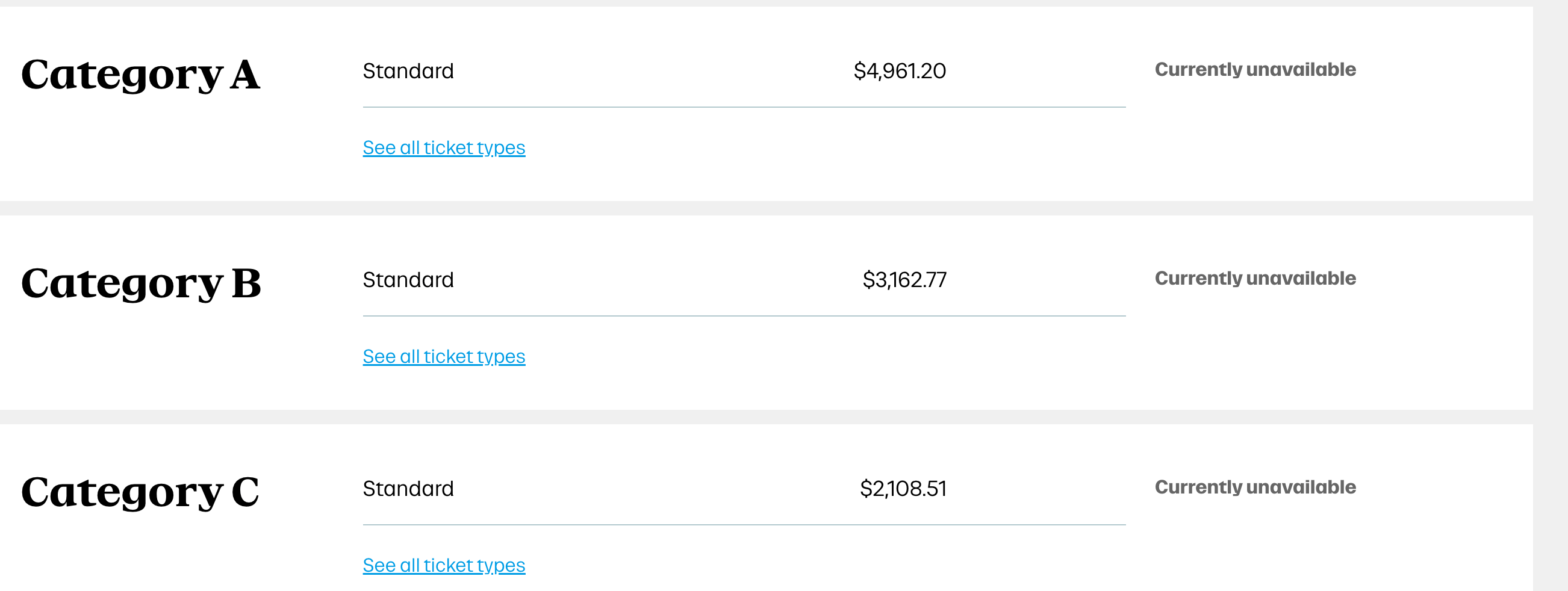Screenshot of 2028 Olympic ticket selection page for the closing ceremony
