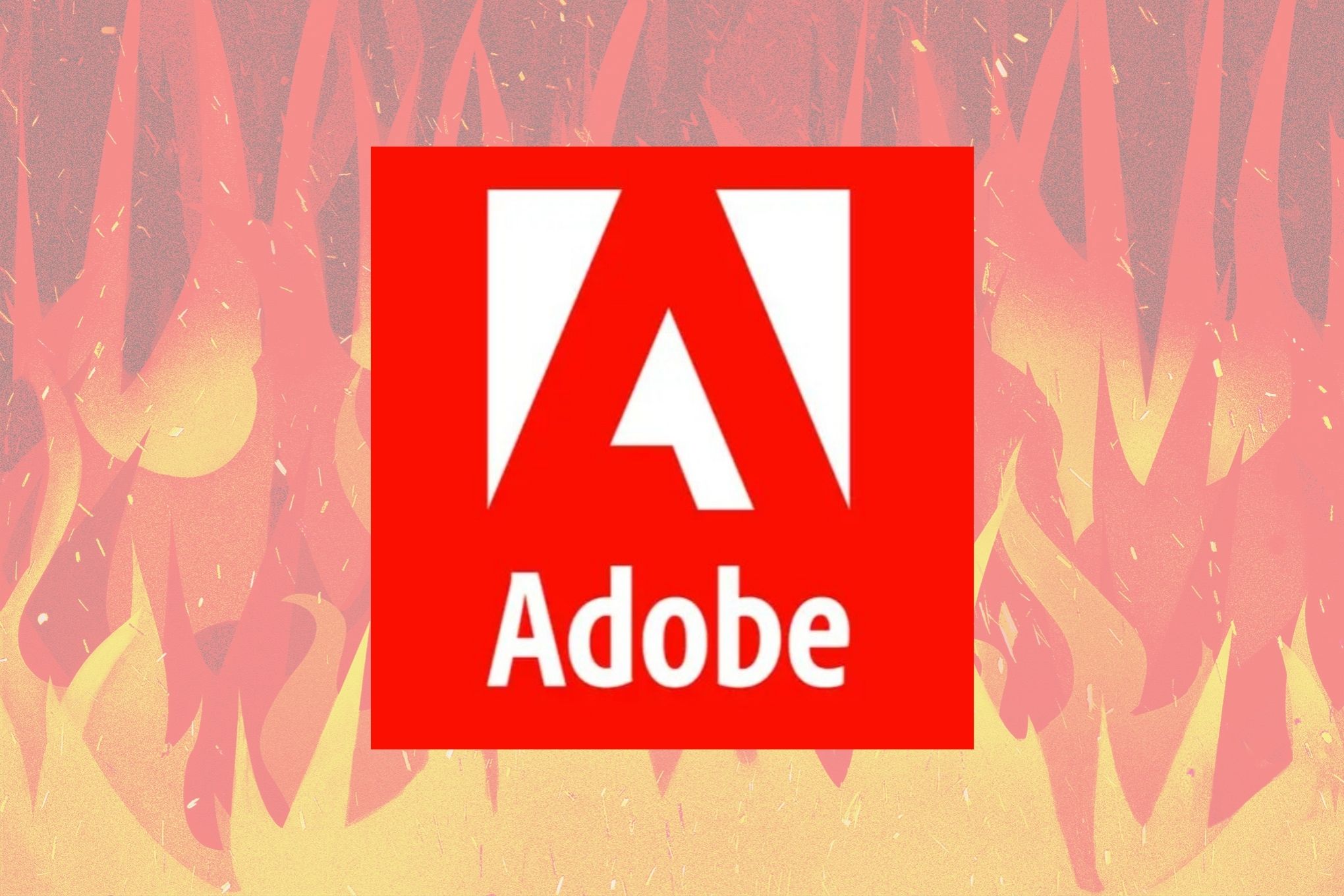 The Adobe logo surrounded by a blazing fire.