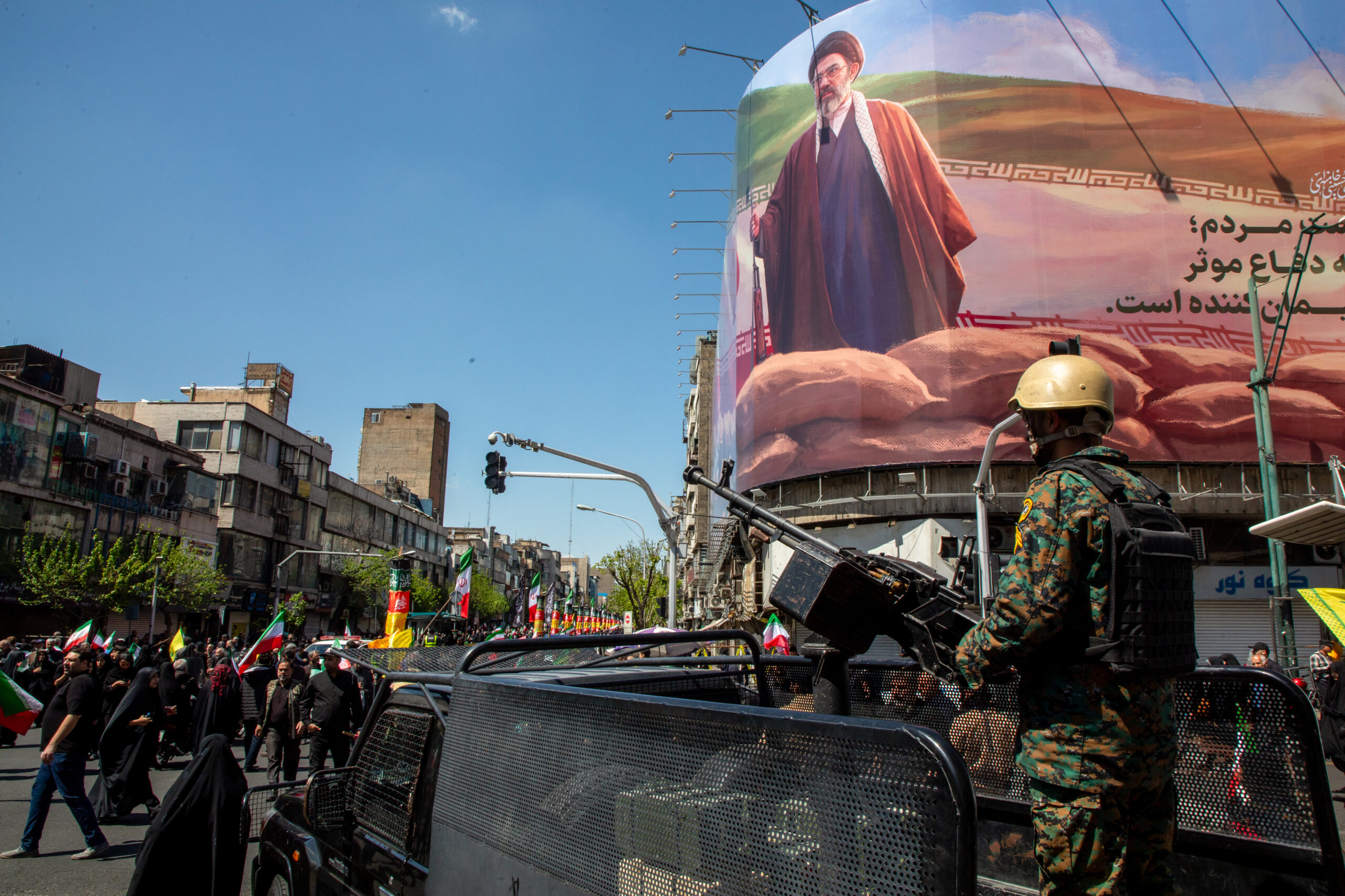 Poster of Mojtaba Khamenei over a square in Tehran
