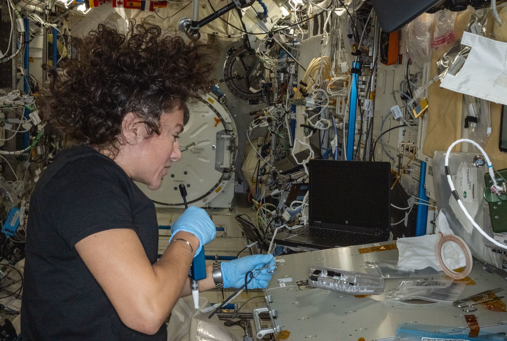 NASA astronaut Jessica Meir configuring hardware on the ISS on March 6th, 2026.