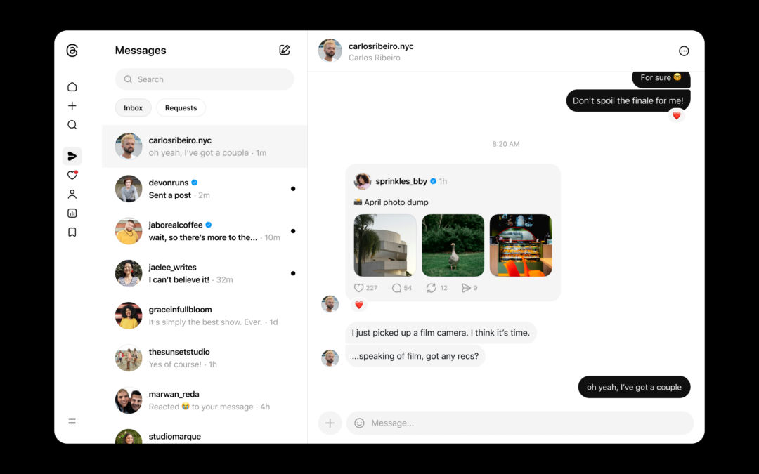 Threads is finally getting DMs on the web