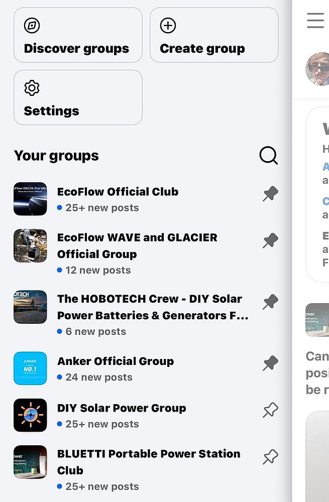 Screenshot of Meta's Forum app showing several Facebook groups