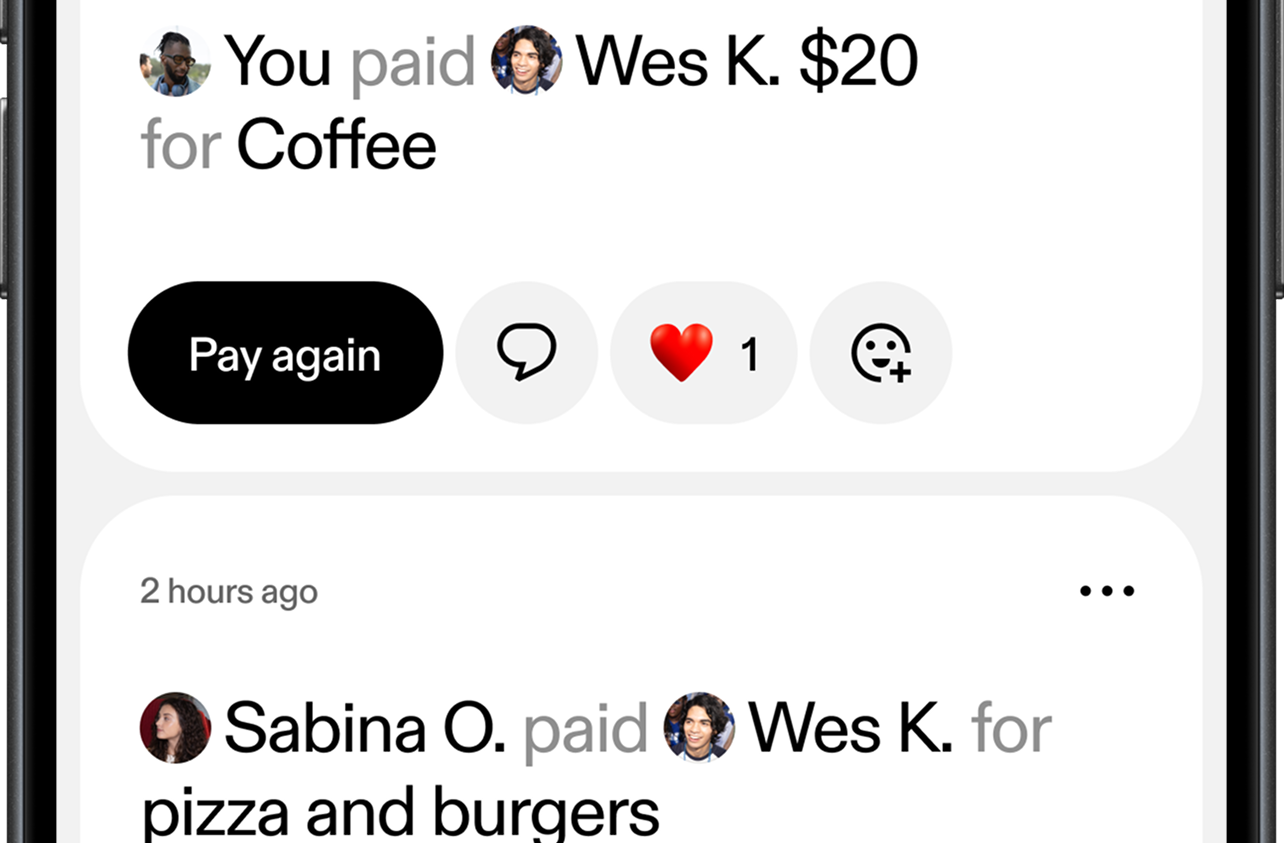 A screenshot of Venmo's redesigned feed.