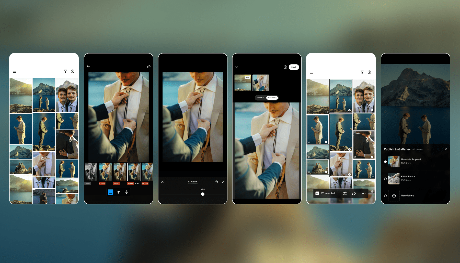 Several screenshots of the VSCO Studio Pro app