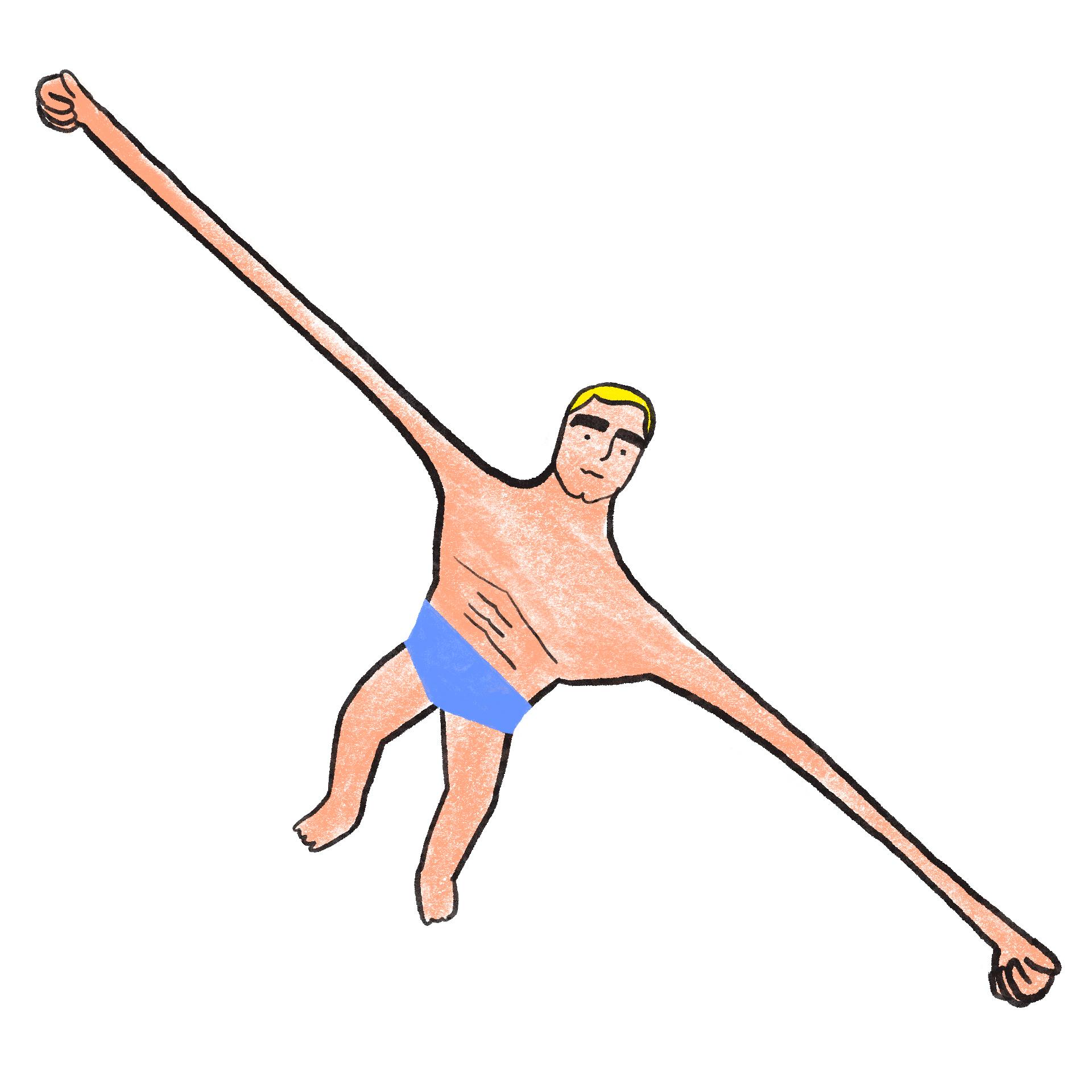 an illustration of a stretched out early version of the toy Stretch Armstrong
