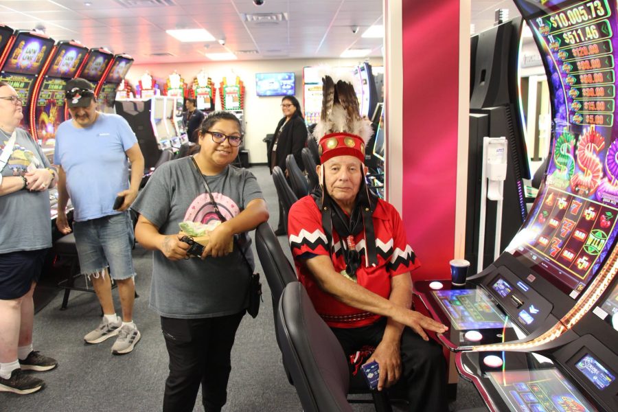 Visitors and electronic gaming machines inside Naskila Casino Leggett in Polk County, Texas.