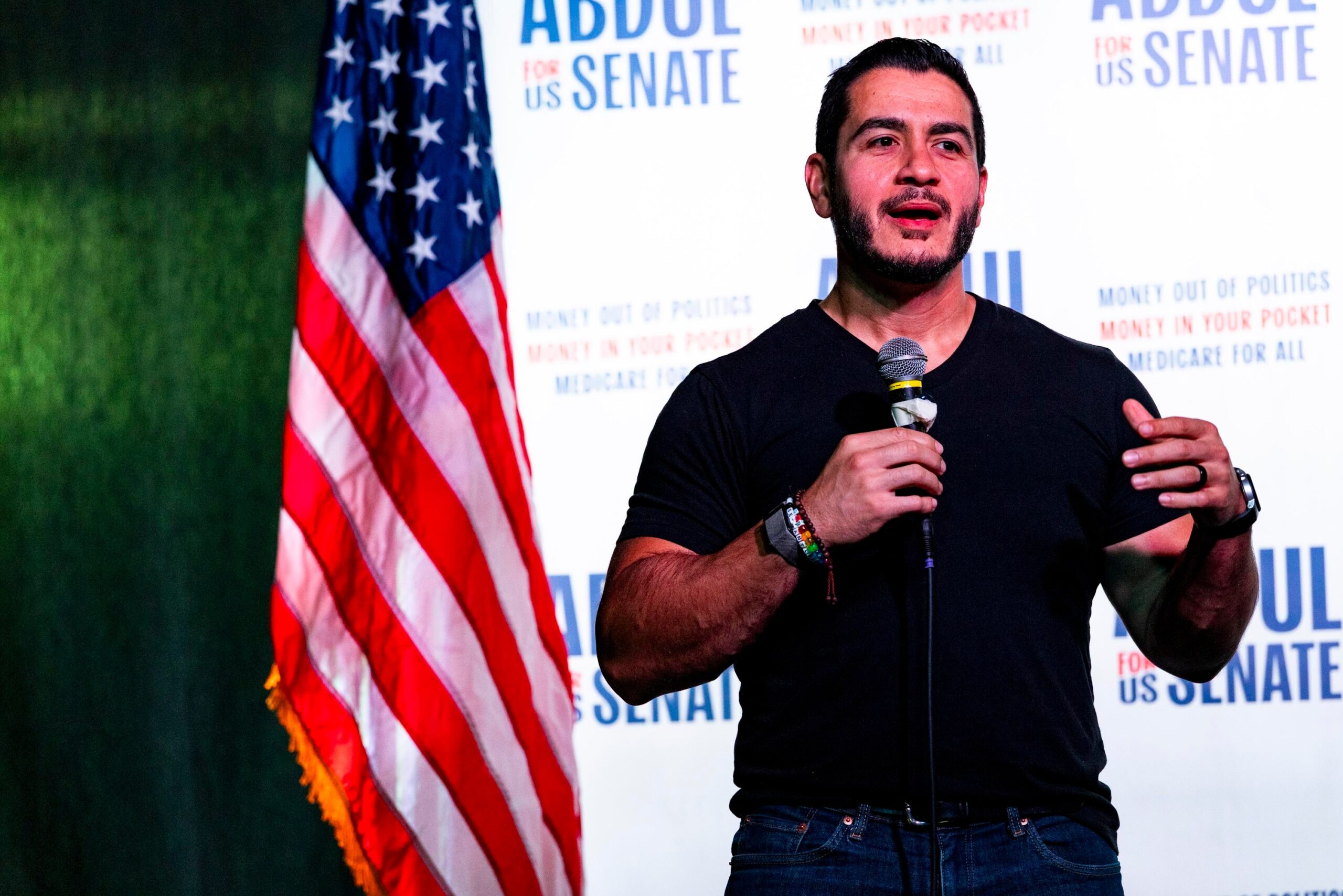 El-Sayed on speaks into a mic