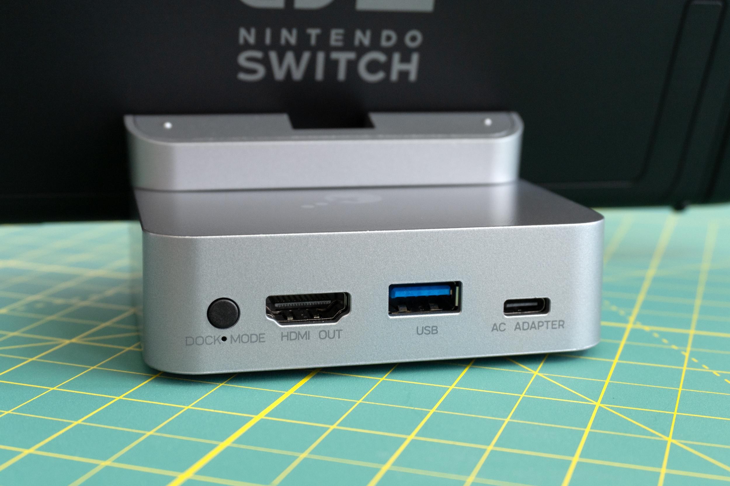A close-up of the back of the GuliKit Dock for Switch 2 showing its various ports.