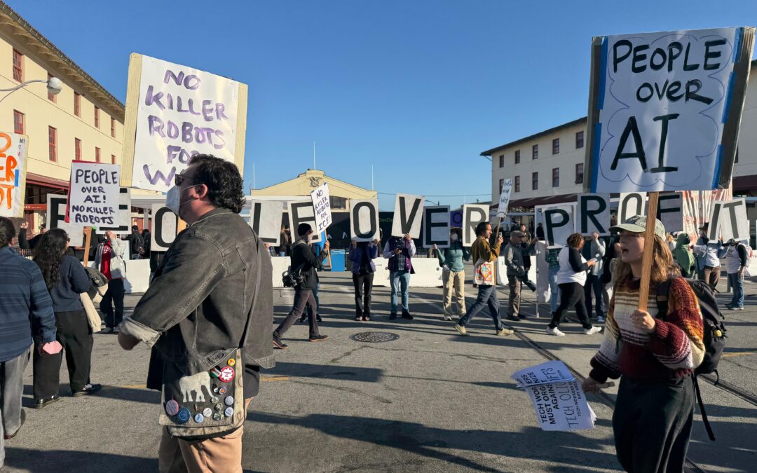 Protesters gather at OpenAI’s DevDay