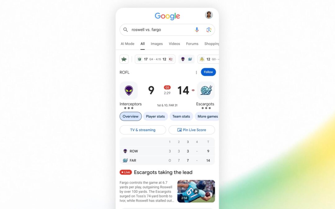 Google search embraces live NFL football