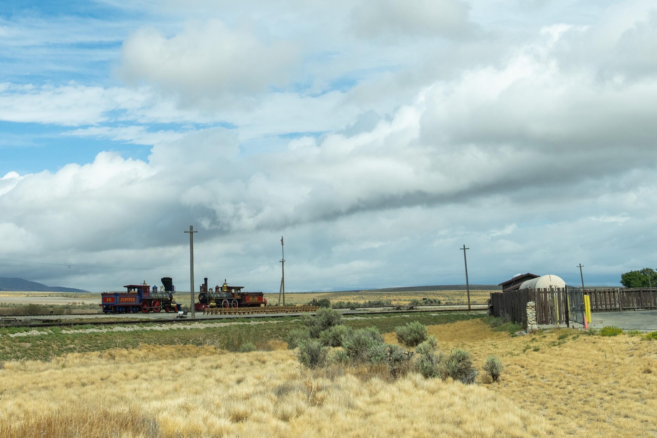 Golden Spike National Historical Park next to a railroad with an antique train.
