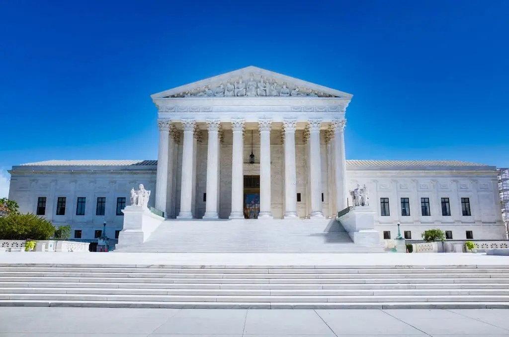 The front exterior of the Supreme Court of the United States building in Washington, D.C.
